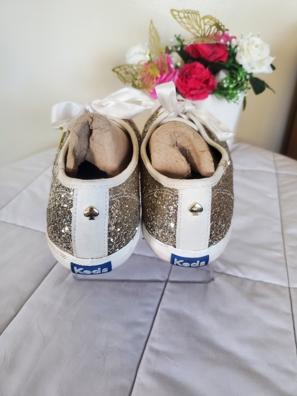 Keds x Kate Spade New York Champion Platinum Gold Glitter Sneakers Size 8 - Picture 5 of 8